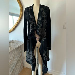 JOHNNY WAS - Biya knit cardigan sweater with embroidery throughout. Size S.